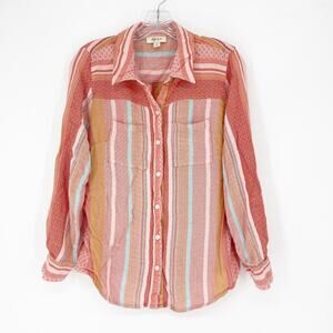 Style&Co Long Sleeve Button-Up Stripe Top Size Small